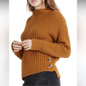 Madewell Mustard Mock Neck Side-Button Pullover Sweater